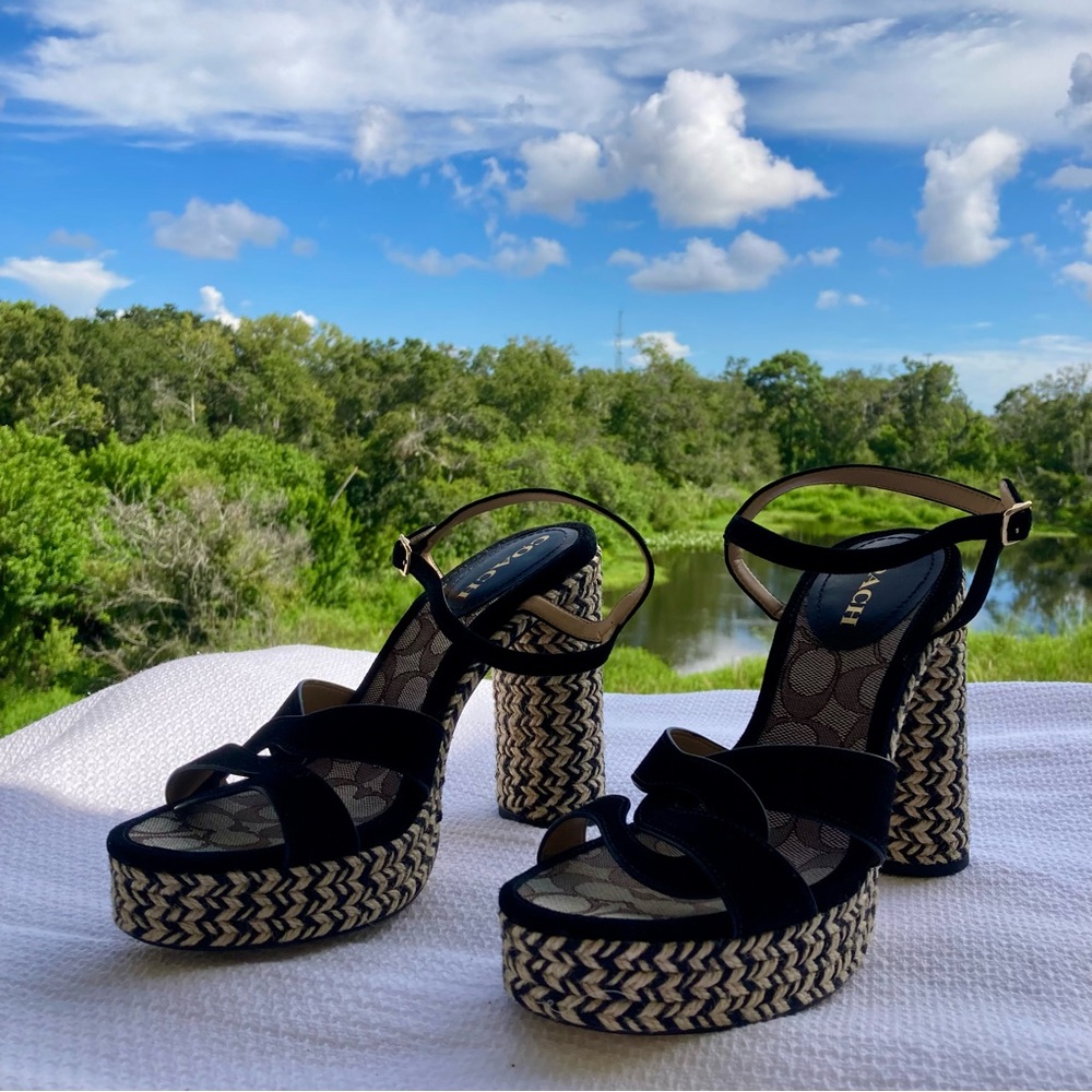 Coach Platform Sandal Heels | Women’s Size 9.5B | Signature Canvas & Suede